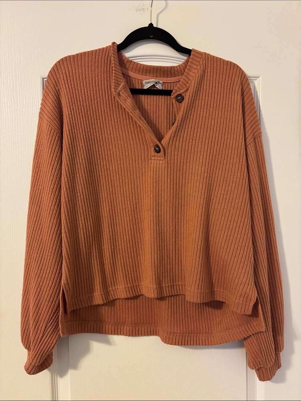 Urban Outfitters Ribbed Henley Sweater in Rust